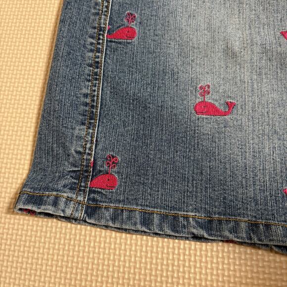 Lilly Pulitzer Denim Mini Skirt with Embroidered Pink Whales Size 4 Beach - Picture 5 of 12